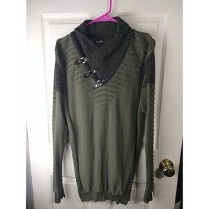 LCR Men's XL Black Edition Olive Green Shawl Color Leather Snap Accent Sweater